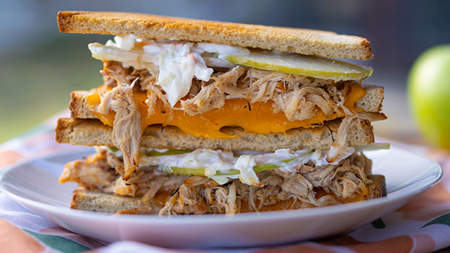 Slow Cooker Apple Cider Pulled Pork Grilled Cheese