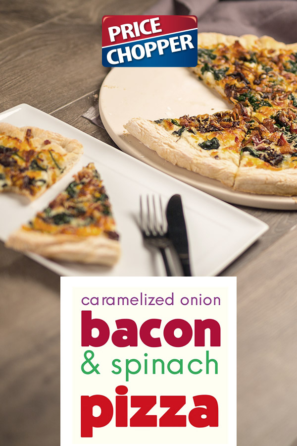 Caramelized Onion, Bacon and Spinach Pizza